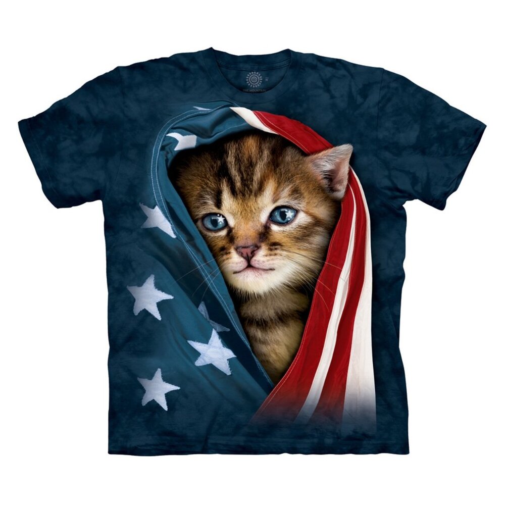 The Mountain Patriotic Kitten Cat Kitty Meow Cats USA Flag Blue T-Shirt S-3X